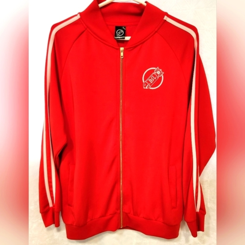 Mens BSL Yesterday 2 Red And White Stripe Gold Zipper Jogger Jacket Size M‎